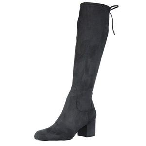 Sam Edelman Vinney Gray Suede Knee High Tie Heeled Boots